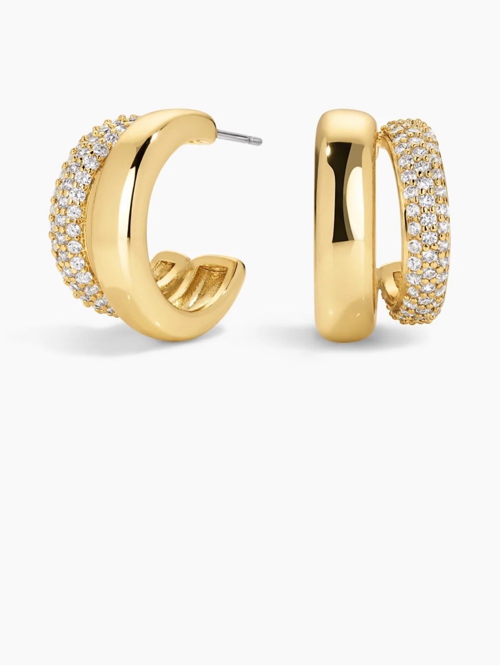 Electric Picks x Bethenny Frankel Split Personality Hoop Earrings Gold Crystal